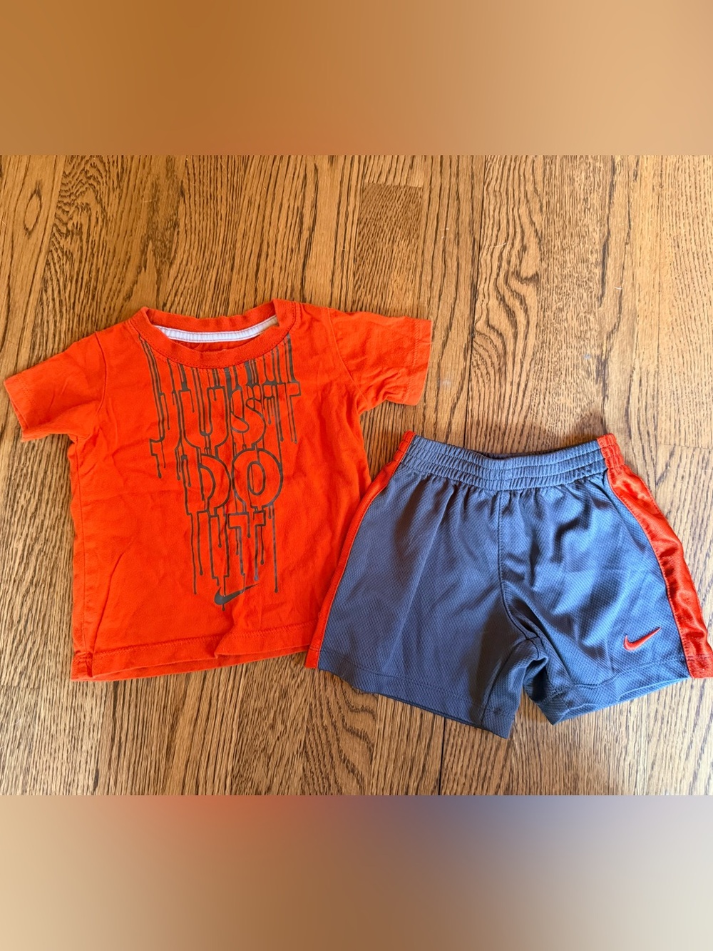 Nike Orange and Gray Drip design Kids Matching t shirt and shorts Set